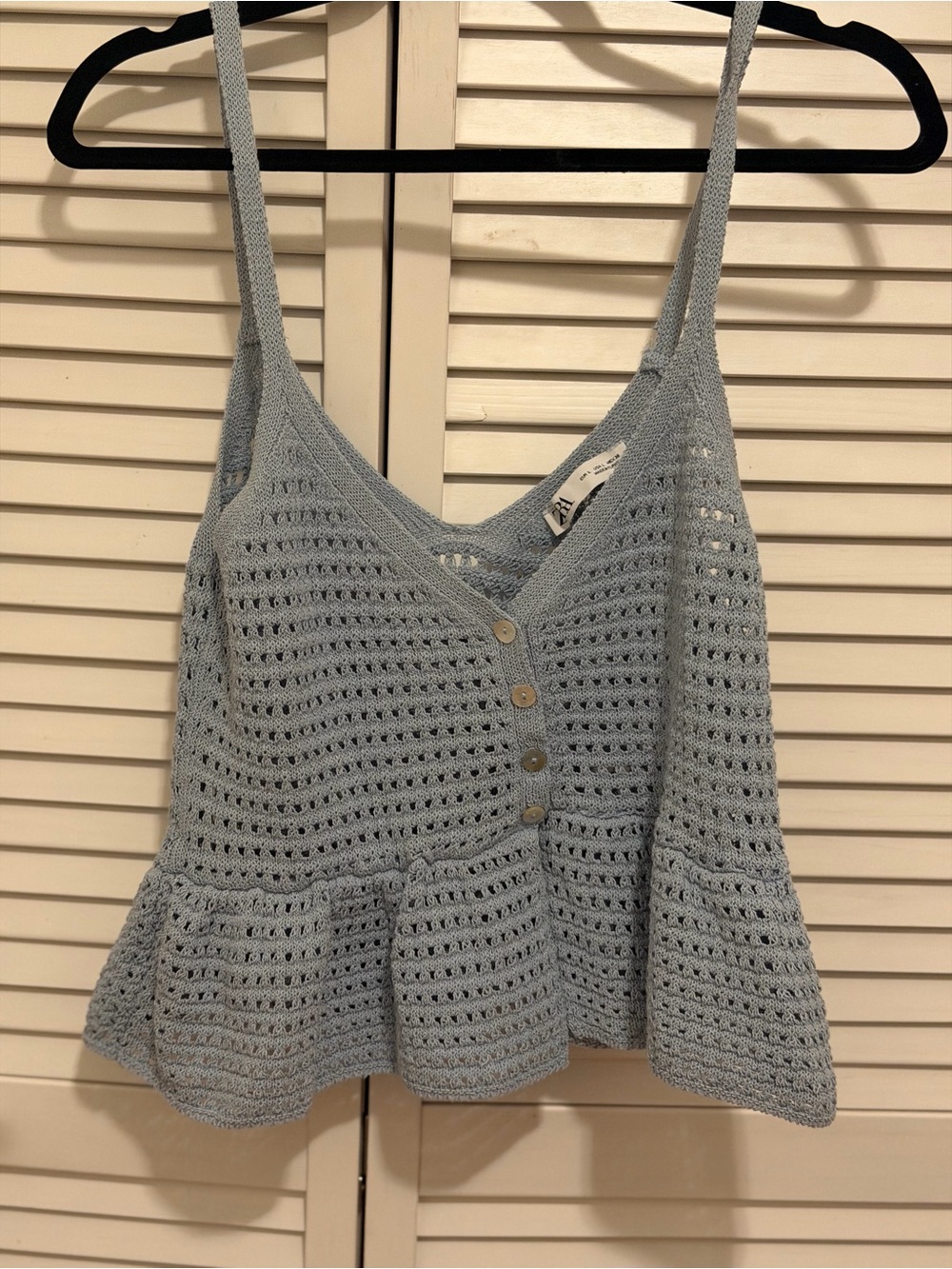 Zara Light Blue Crochet Button-Front Peplum Camisole
